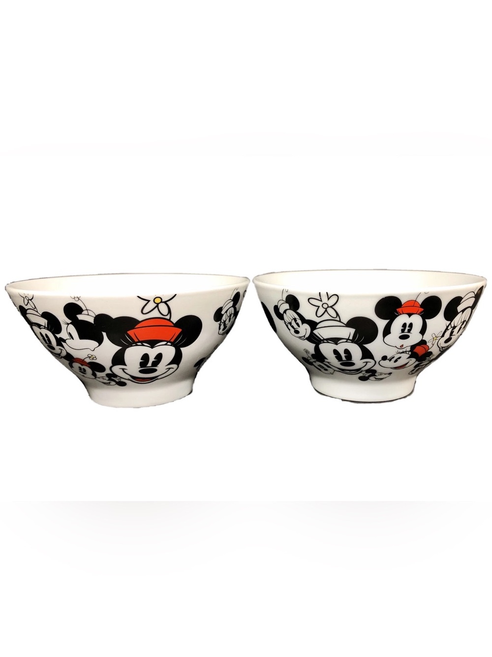 Disney Minnie Mouse All Over Bowl Set of 2 Ceramic Kitchen 5.5” White Bowls NWT